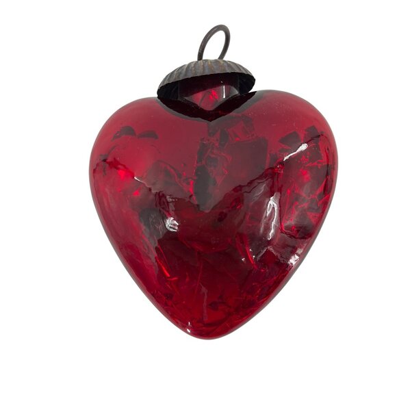 Red Glass Heart‎ Ornament With Metal Hanging Loop - Picture 3 of 6